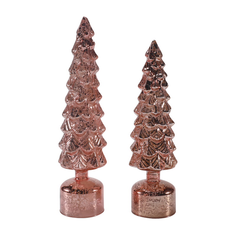 Conjunto de árvore de vidro de Natal giratória com luz LED de 10 × 25 e 10 × 28 cm enfeites festivos
