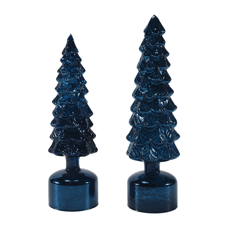 Conjunto de árvore de vidro de Natal giratória com luz LED de 10 × 25 e 10 × 28 cm enfeites festivos