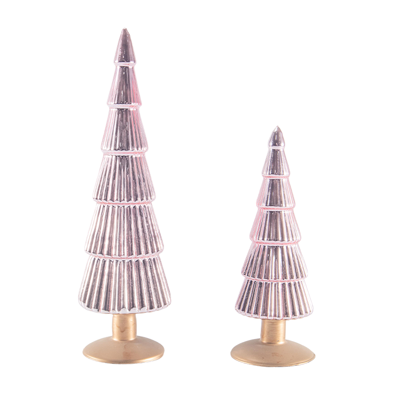Conjunto de 2 peças de árvore de vidro de Natal listrada de 8 × 20 e 8 × 25 cm Decoração de Natal para mesa