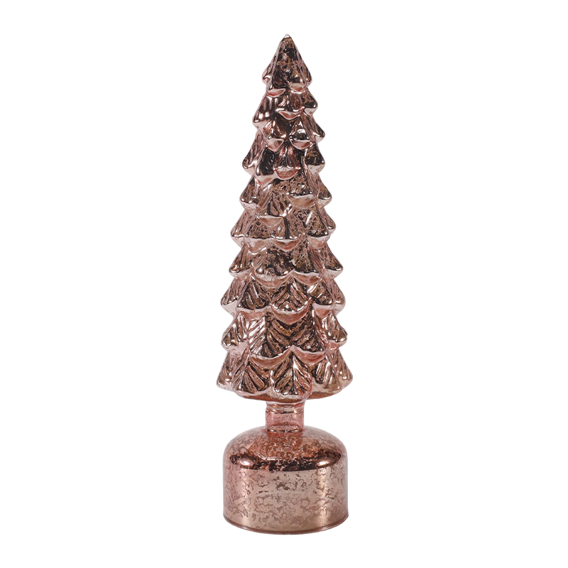 Conjunto de árvore de vidro de Natal giratória com luz LED de 10 × 25 e 10 × 28 cm enfeites festivos