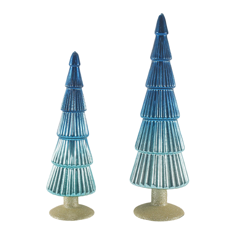 Conjunto de 2 peças de árvore de vidro de Natal listrada de 8 × 20 e 8 × 25 cm Decoração de Natal para mesa