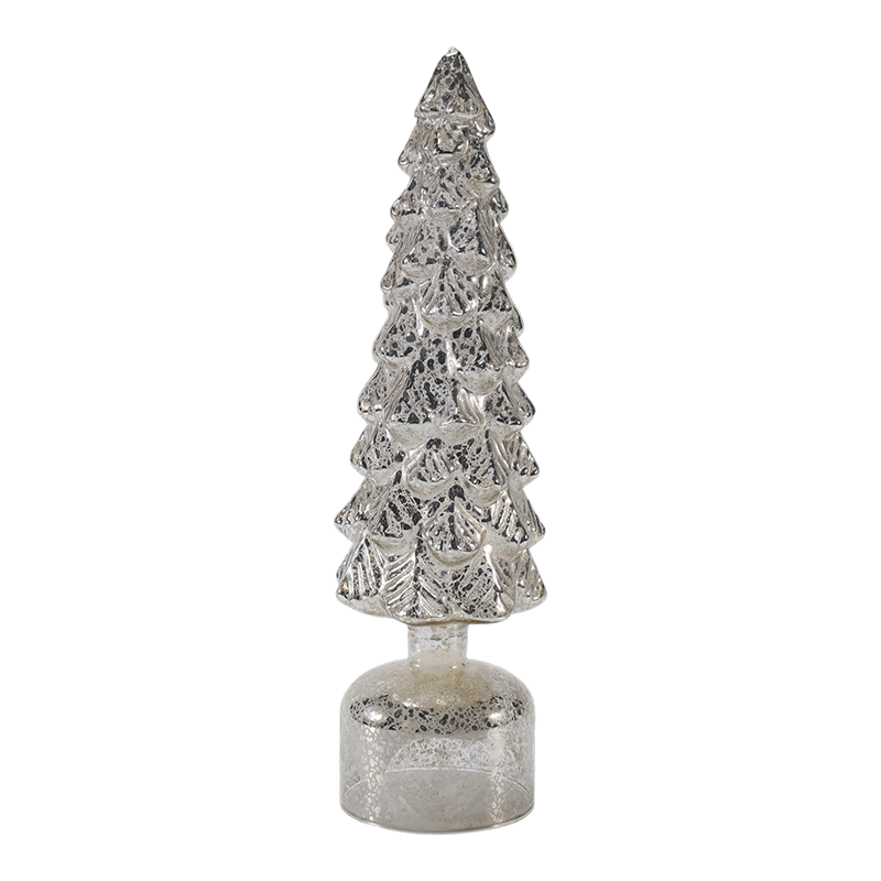 Conjunto de árvore de vidro de Natal giratória com luz LED de 10 × 25 e 10 × 28 cm enfeites festivos