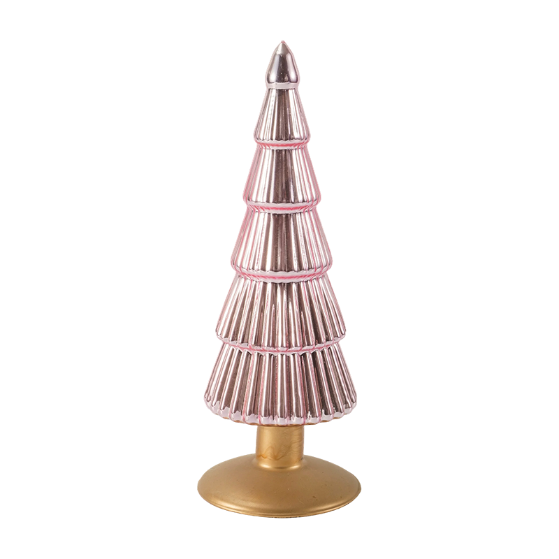 Conjunto de 2 peças de árvore de vidro de Natal listrada de 8 × 20 e 8 × 25 cm Decoração de Natal para mesa