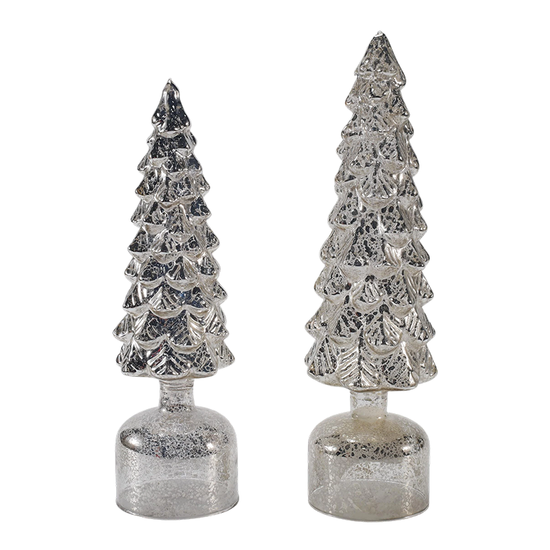 Conjunto de árvore de vidro de Natal giratória com luz LED de 10 × 25 e 10 × 28 cm enfeites festivos