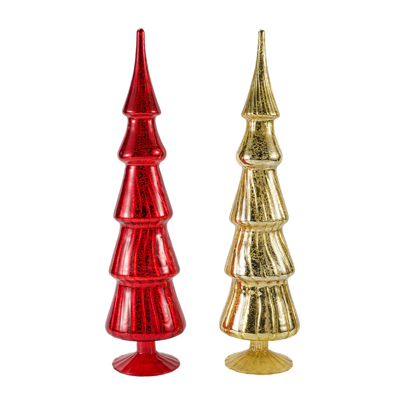 Árvore de vidro de Natal listrada giratória de 10 × 40 cm conjunto de 2 peças decoração de mesa