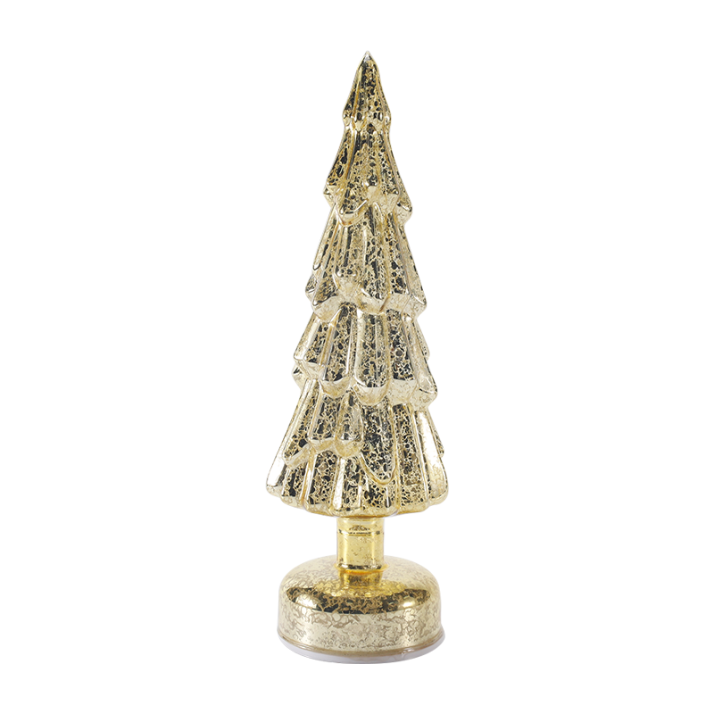 Árvore de Natal giratória de vidro transparente de 10 × 35 cm com brilho LED quente