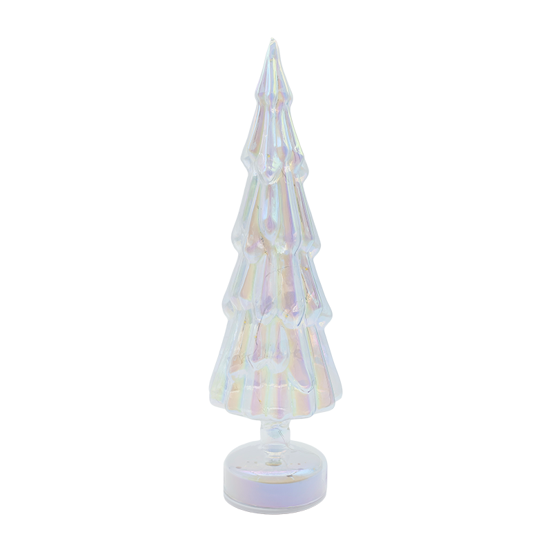 Árvore de Natal giratória de vidro transparente de 10 × 35 cm com brilho LED quente
