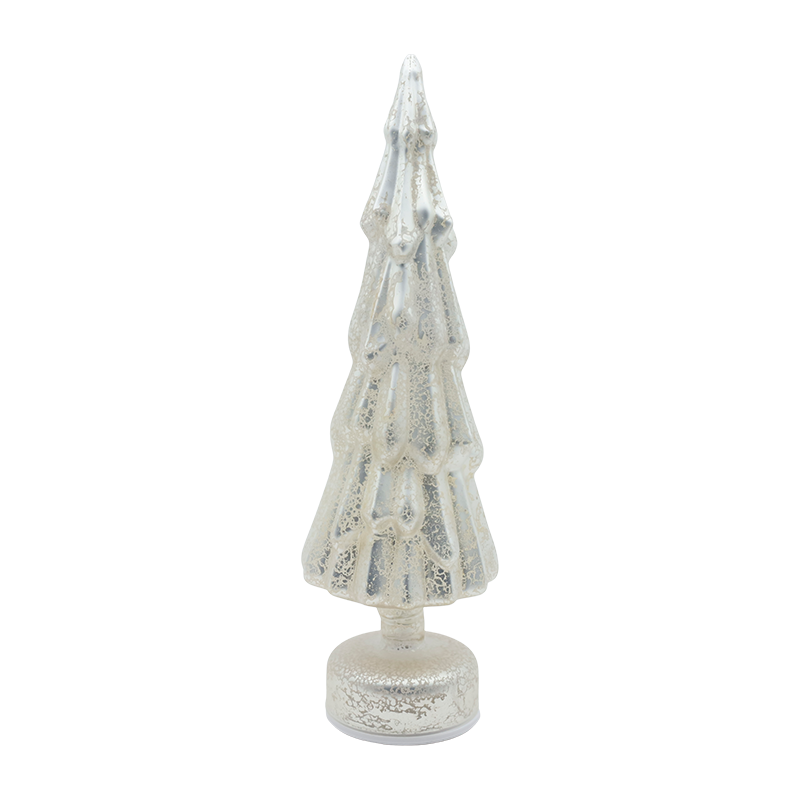 Árvore de Natal giratória de vidro transparente de 10 × 35 cm com brilho LED quente