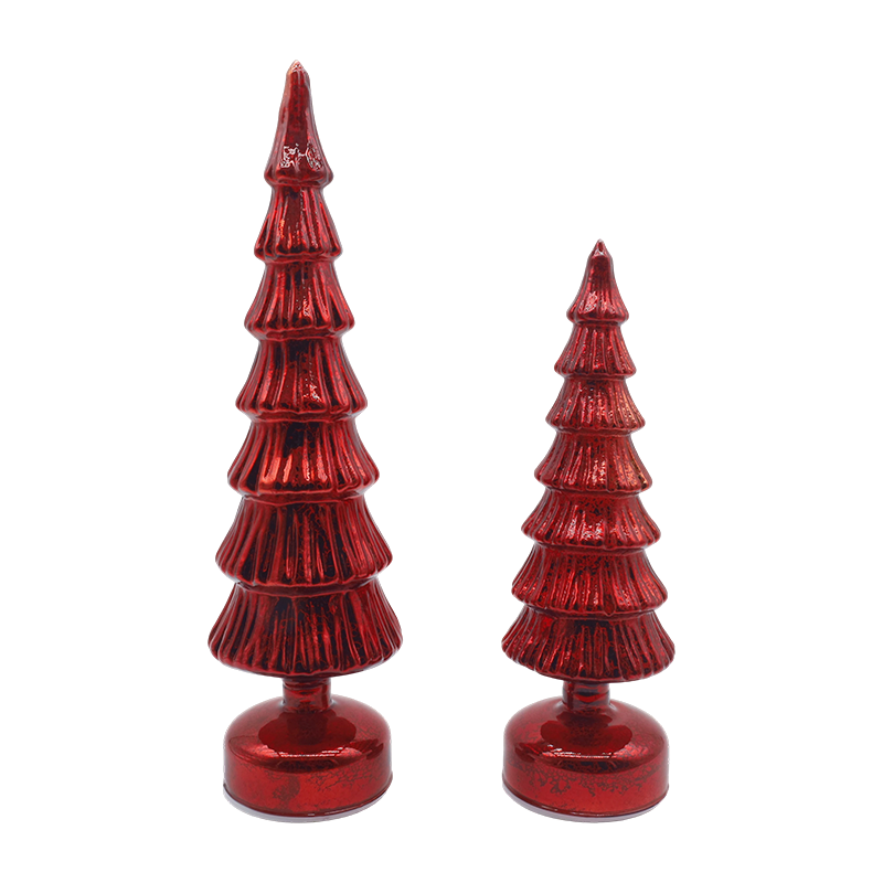 Conjunto de árvore de Natal de vidro giratório 10×28 e 10×33cm - decoração festiva de 2 peças