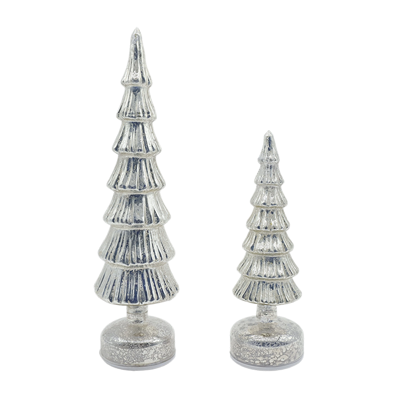 Conjunto de árvore de Natal de vidro giratório 10×28 e 10×33cm - decoração festiva de 2 peças