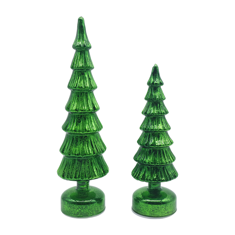 Conjunto de árvore de Natal de vidro giratório 10×28 e 10×33cm - decoração festiva de 2 peças