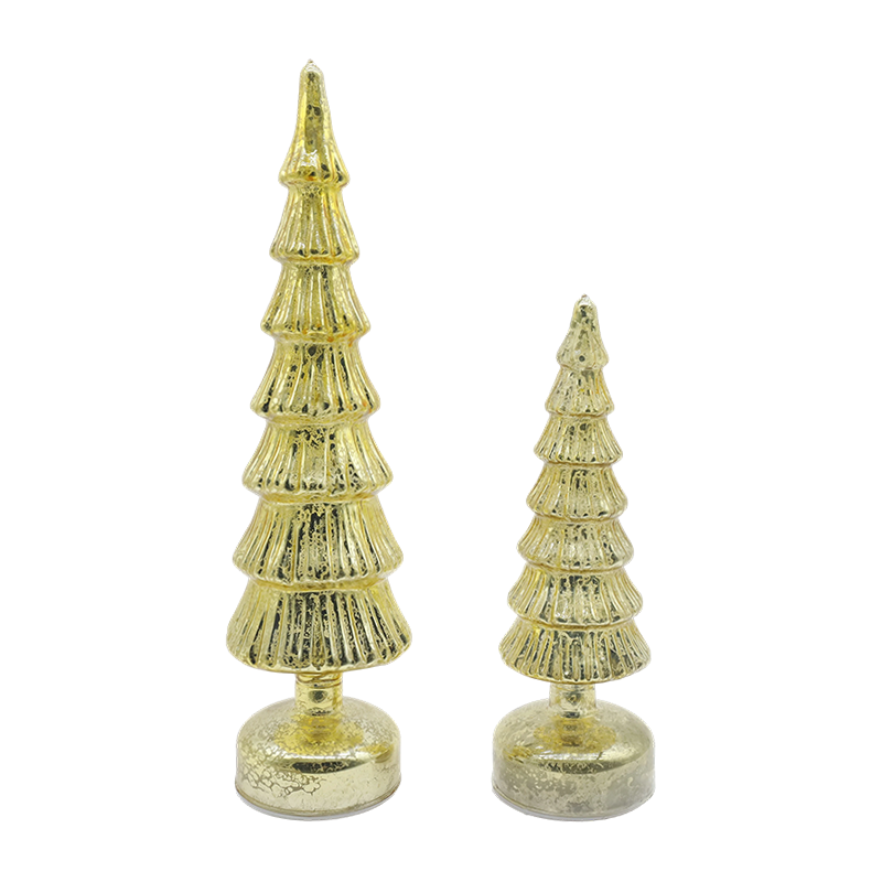 Conjunto de árvore de Natal de vidro giratório 10×28 e 10×33cm - decoração festiva de 2 peças