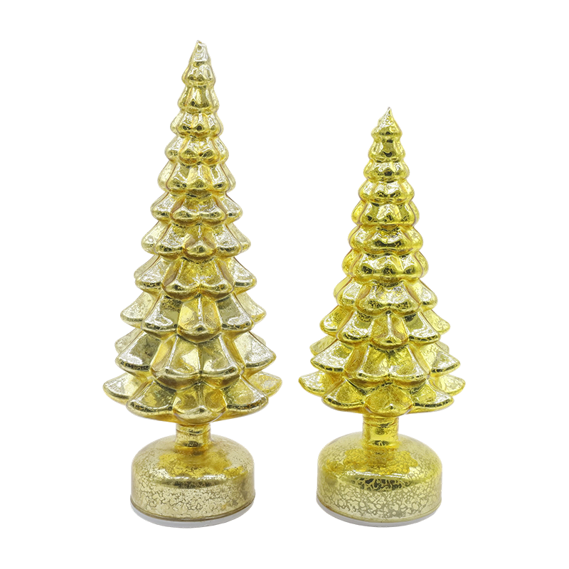 Conjunto de 2 peças de árvore de vidro de Natal LED giratória de 12 × 23 e 13 × 28 cm - Decoração festiva