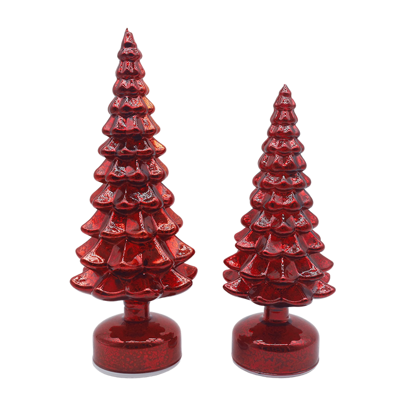 Conjunto de 2 peças de árvore de vidro de Natal LED giratória de 12 × 23 e 13 × 28 cm - Decoração festiva