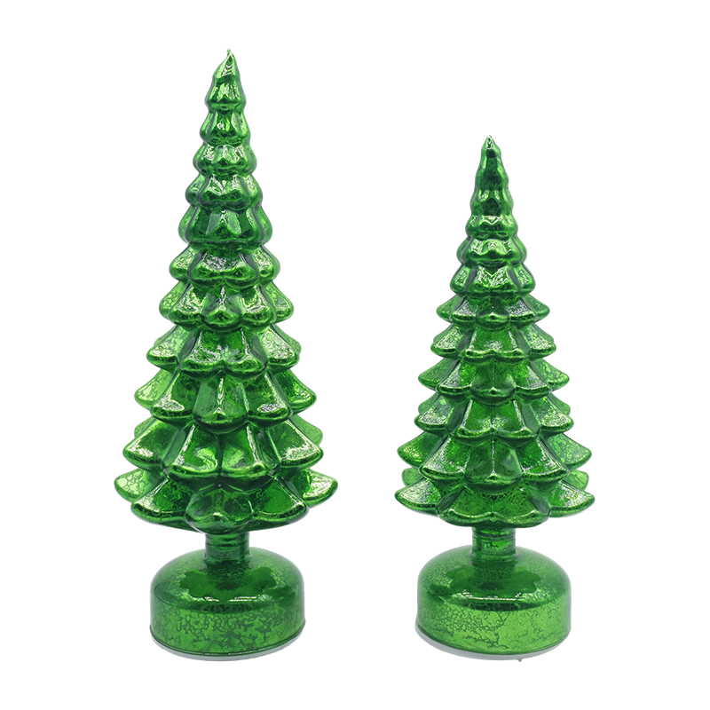 Conjunto de 2 peças de árvore de vidro de Natal LED giratória de 12 × 23 e 13 × 28 cm - Decoração festiva