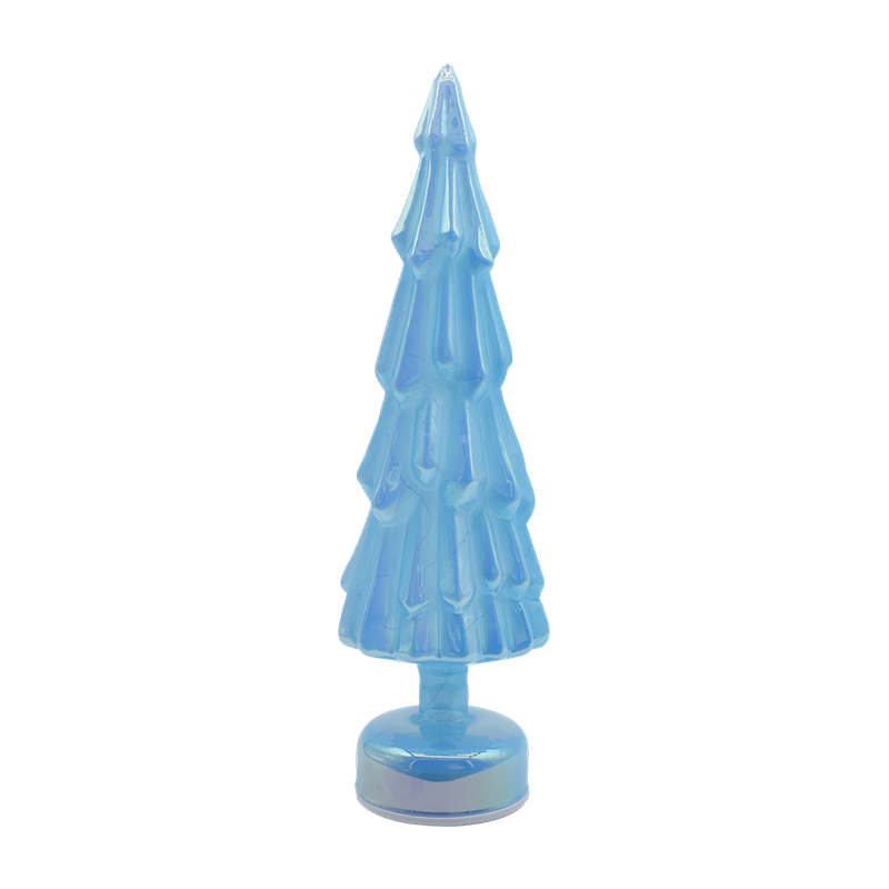 Árvore de Natal giratória de vidro transparente de 10 × 35 cm com brilho LED quente