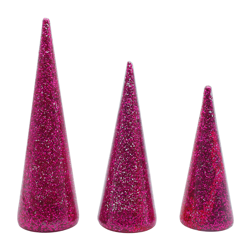 Conjunto de árvore de Natal de vidro brilhante de 3 peças 8 × 20/9 × 25/10 × 30 cm com luzes LED embutidas