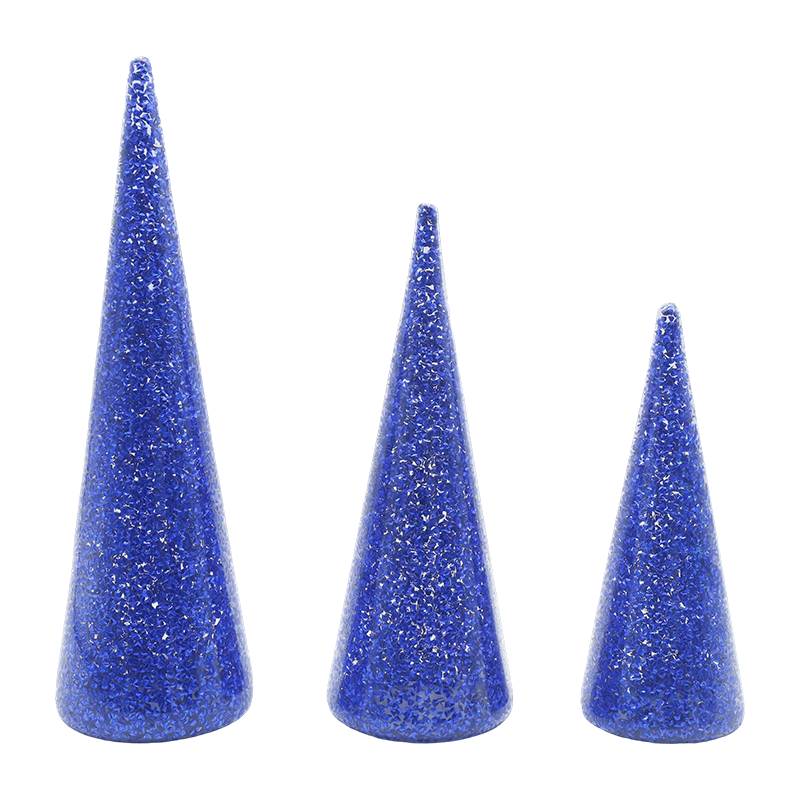 Conjunto de árvore de Natal de vidro brilhante de 3 peças 8 × 20/9 × 25/10 × 30 cm com luzes LED embutidas