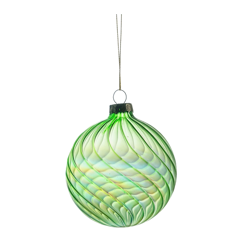 Bola de enfeite de vidro de Natal com redemoinho iridescente de 8 cm