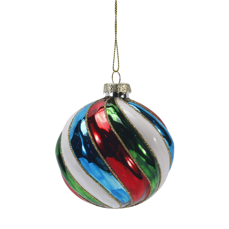 Conjunto de enfeites de bola de vidro de Natal listrado retrô de 8 cm