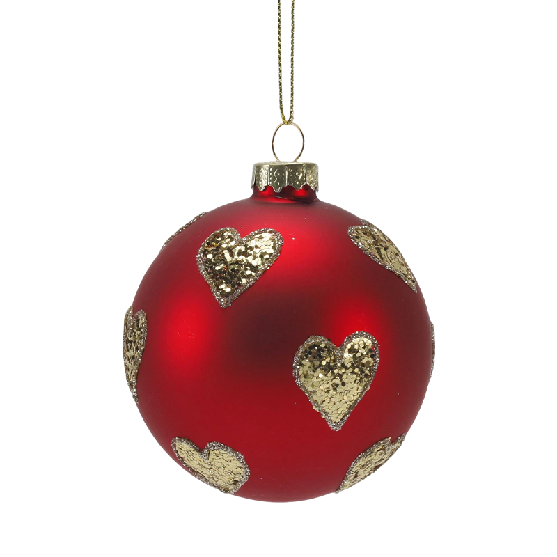 Bola de vidro de Natal vermelho fosco de 8 cm com redemoinhos de brilho dourado