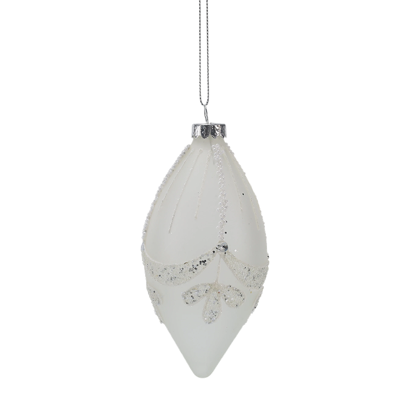 Enfeite de vidro de Natal branco com contas de noiva de 8 cm (único/conjunto de 3)