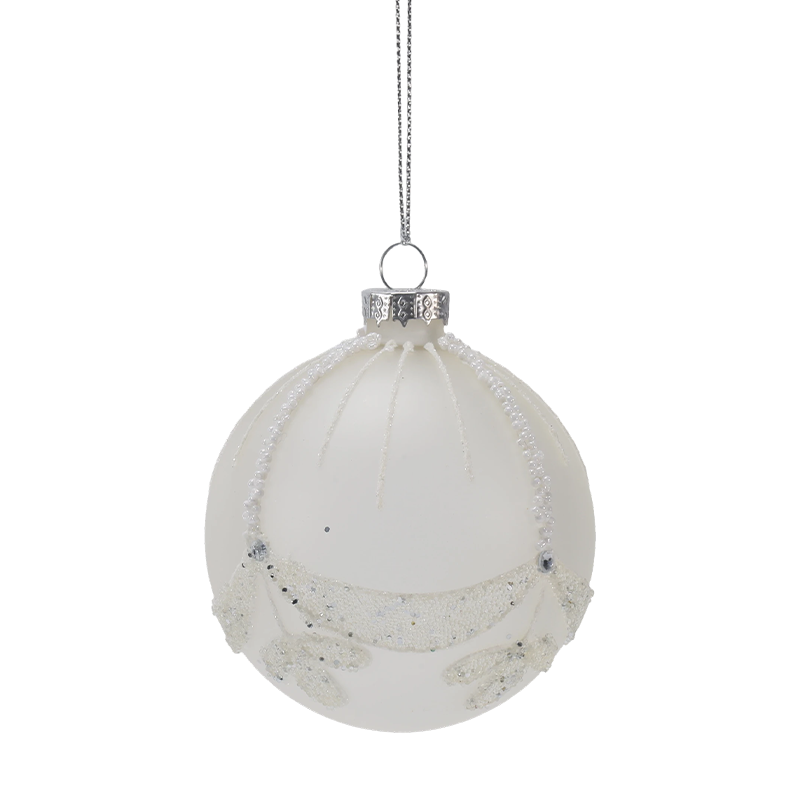 Enfeite de vidro de Natal branco com contas de noiva de 8 cm (único/conjunto de 3)