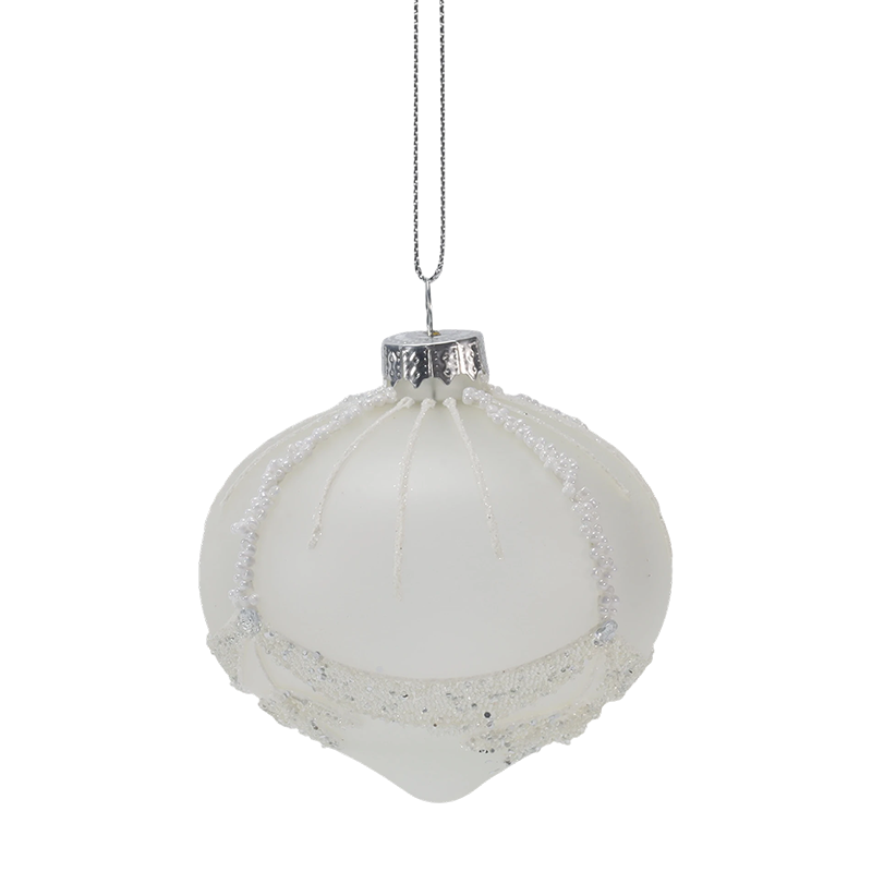 Enfeite de vidro de Natal branco com contas de noiva de 8 cm (único/conjunto de 3)