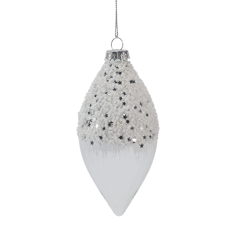 Ornamento de bola de vidro de Natal branco estrelado com neve e prata de 8 cm (único / conjunto de 3)