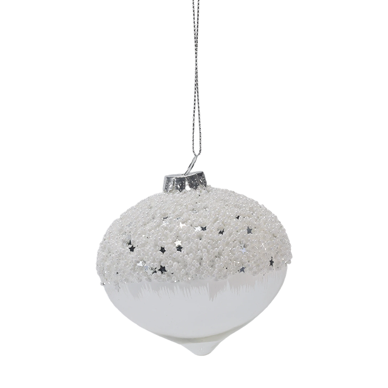 Ornamento de bola de vidro de Natal branco estrelado com neve e prata de 8 cm (único / conjunto de 3)
