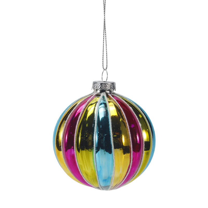 Enfeite de bola de vidro de Natal com faixa de arco-íris retrô de 8 cm (único/conjunto de 4)