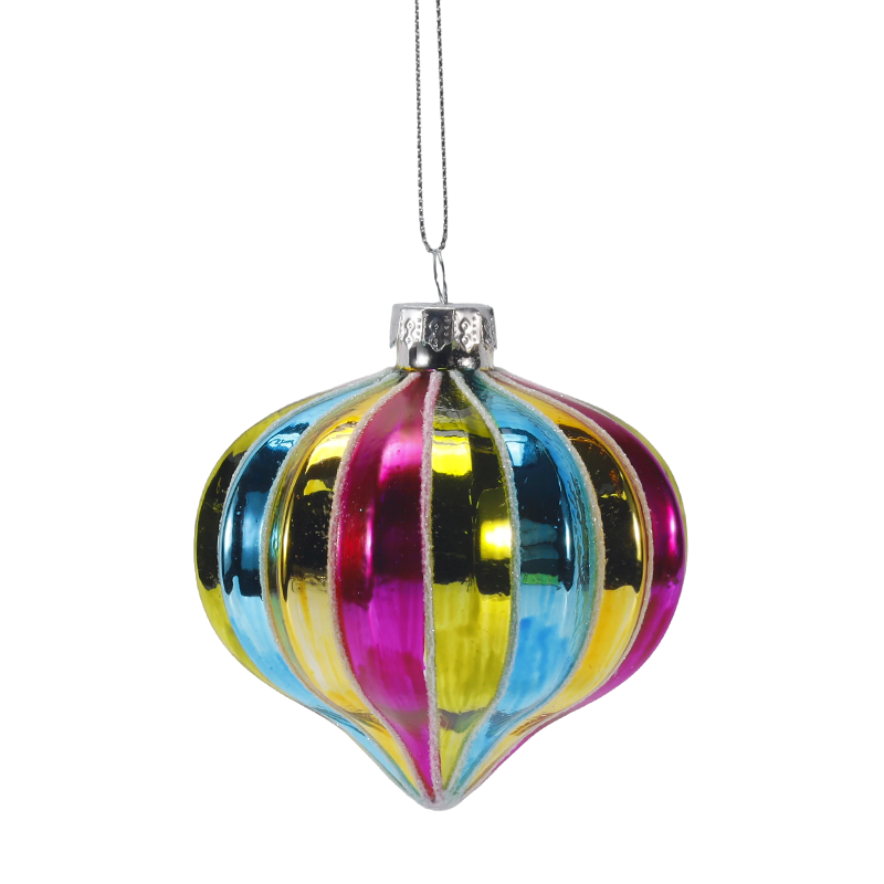 Enfeite de bola de vidro de Natal com faixa de arco-íris retrô de 8 cm (único/conjunto de 4)