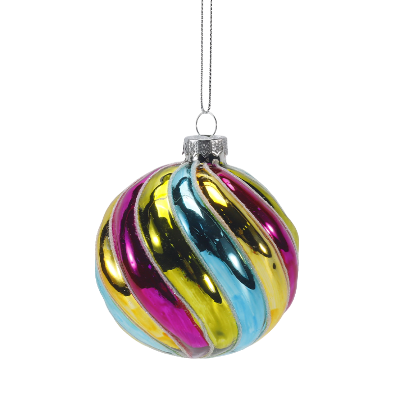 Enfeite de bola de vidro de Natal com faixa de arco-íris retrô de 8 cm (único/conjunto de 4)