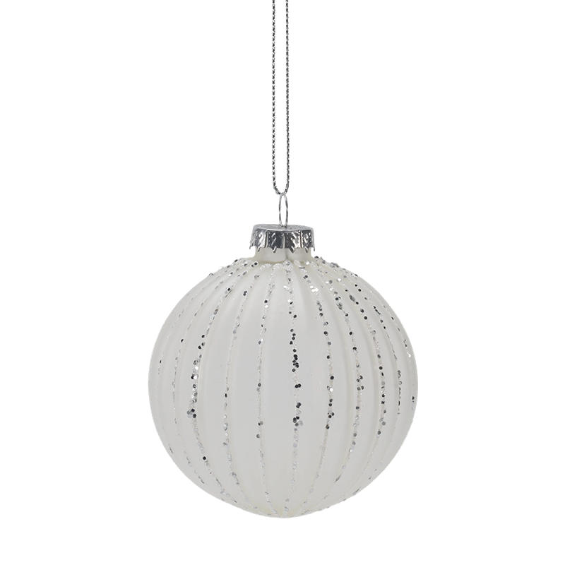 Enfeite de bola de vidro de Natal com listra Morandi de 8 cm (único / conjunto de 3)
