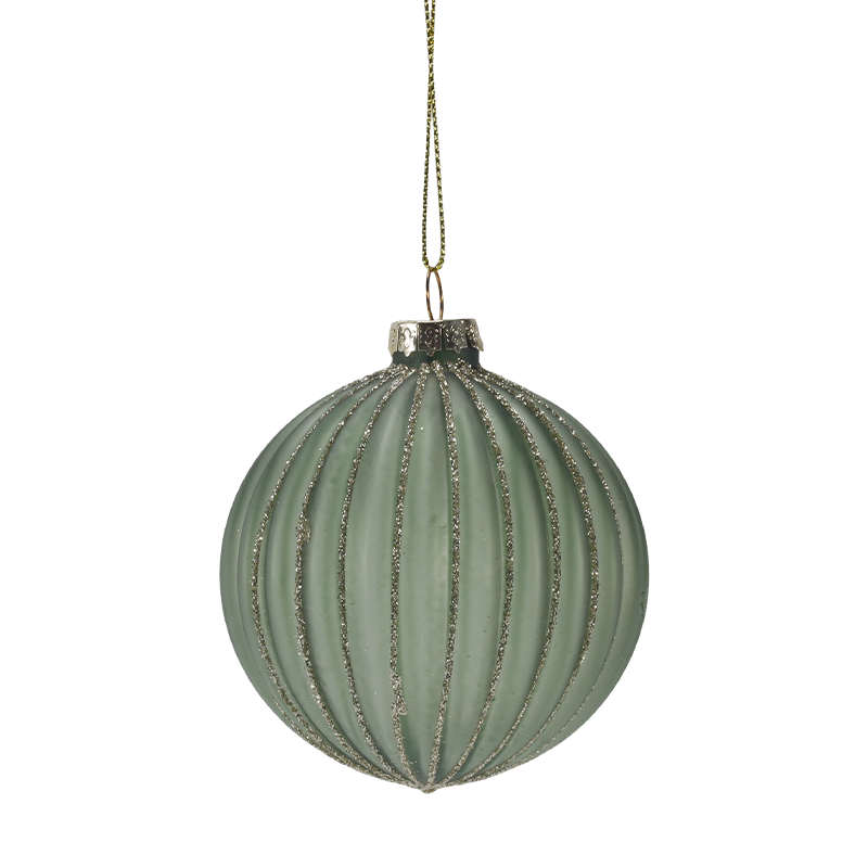 Enfeite de bola de vidro de Natal com listra Morandi de 8 cm (único / conjunto de 3)