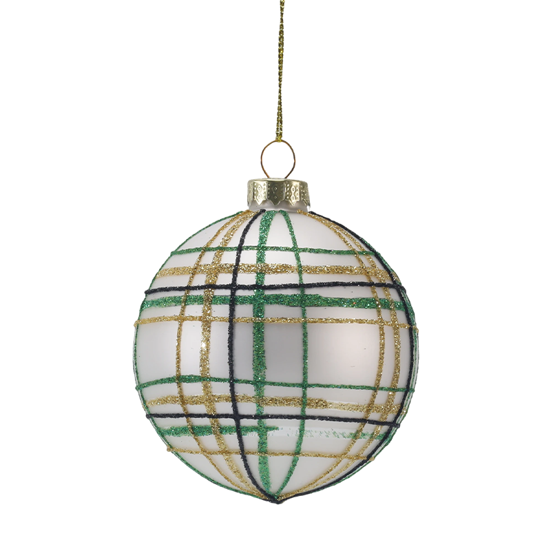 Ornamento de bola de vidro de Natal retrô xadrez e listrado de 8 cm (único/conjunto de 3)