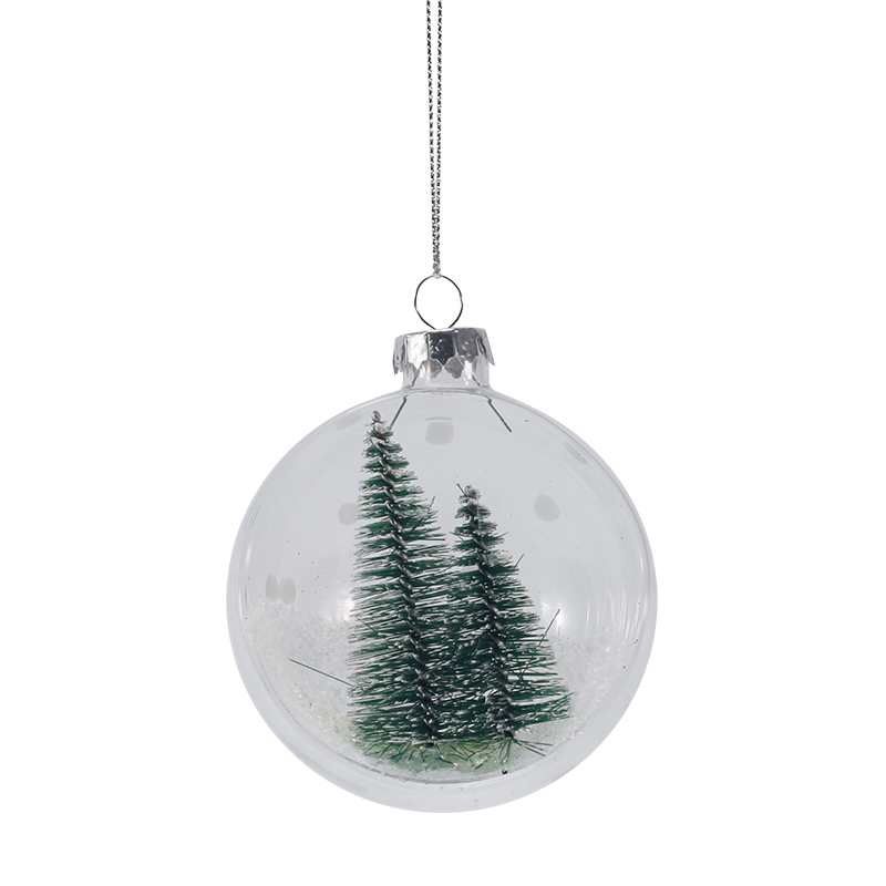 Enfeite de vidro de Natal com mini árvore nevada de 8 cm (individual / conjunto)