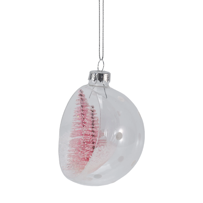 Enfeite de vidro de Natal com mini árvore nevada de 8 cm (individual / conjunto)