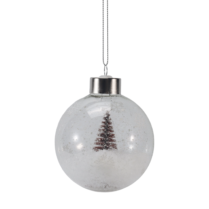 Enfeite de vidro de Natal com mini árvore nevada de 8 cm (individual / conjunto)