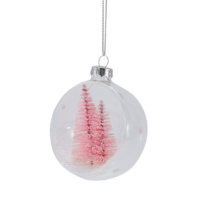 Enfeite de vidro de Natal com mini árvore nevada de 8 cm (individual / conjunto)