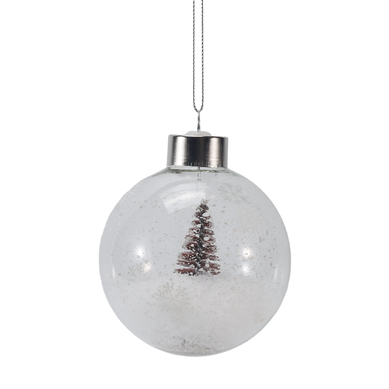 Enfeite de vidro de Natal com mini árvore nevada de 8 cm (individual / conjunto)