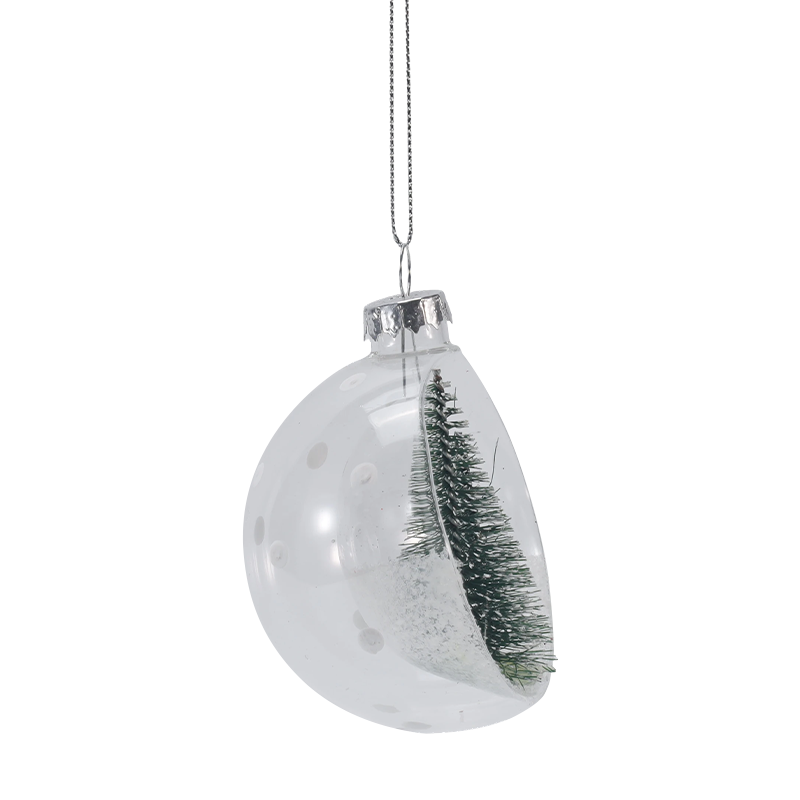 Enfeite de vidro de Natal com mini árvore nevada de 8 cm (individual / conjunto)