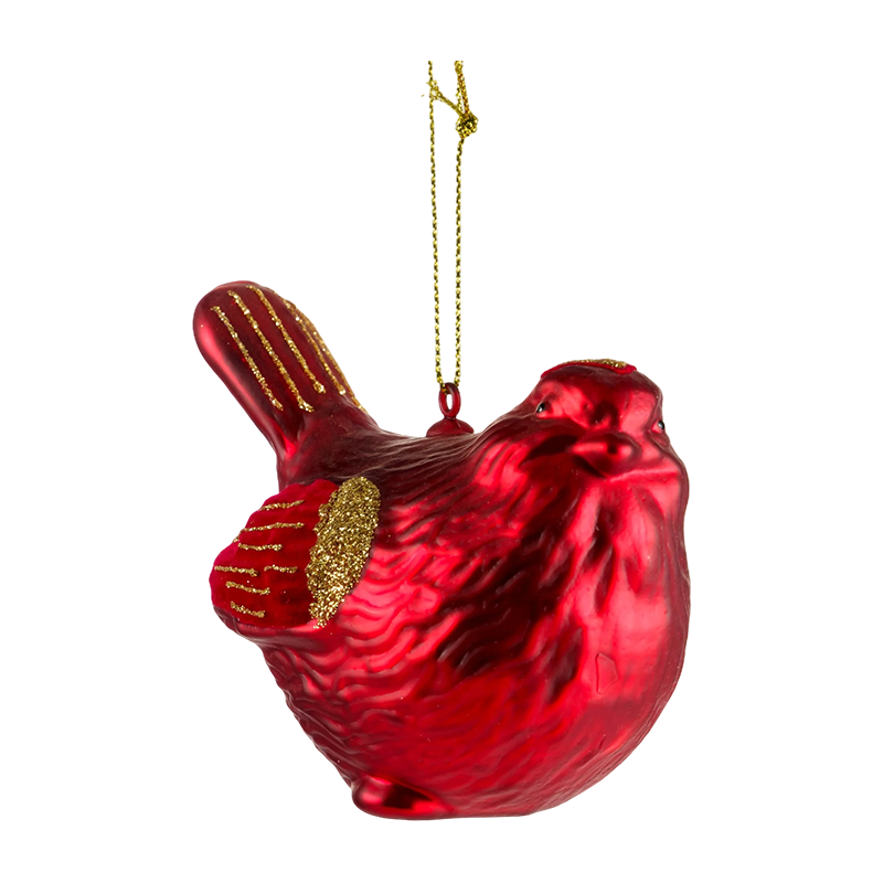Enfeite de vidro de Natal em formato de pássaro dourado vermelho