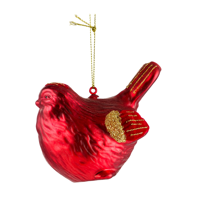 Enfeite de vidro de Natal em formato de pássaro dourado vermelho