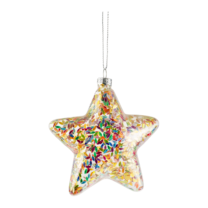 Enfeite de vidro de Natal em forma de estrela arco-íris