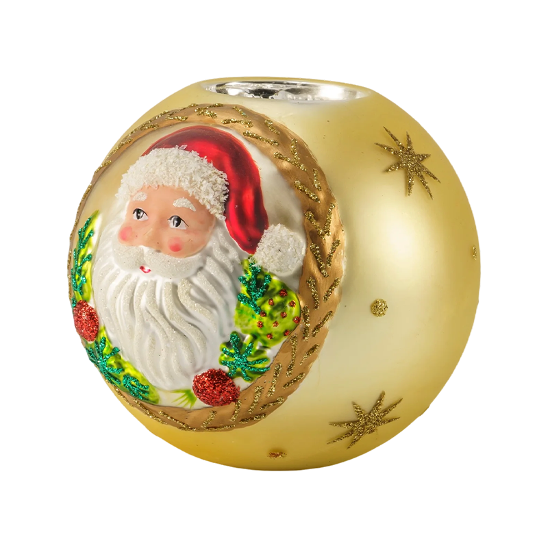12*12 porta-velas de vidro em relevo Papai Noel