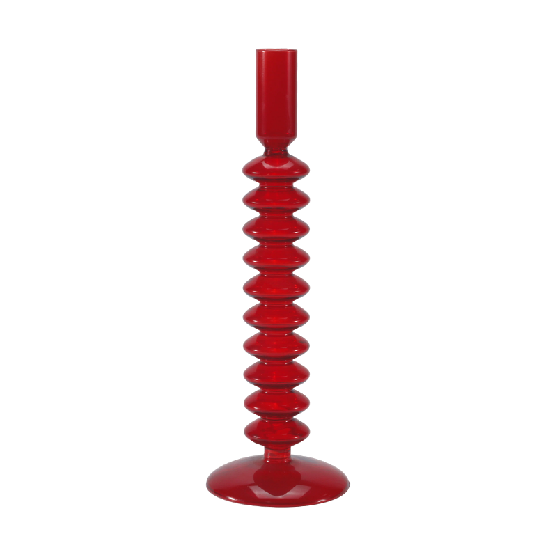 8*20 suporte de vela de vidro bolha empilhado vermelho