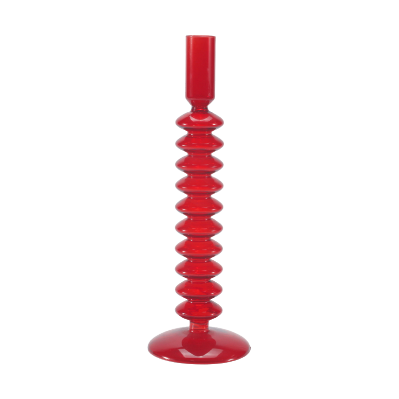 8*20 suporte de vela de vidro bolha empilhado vermelho