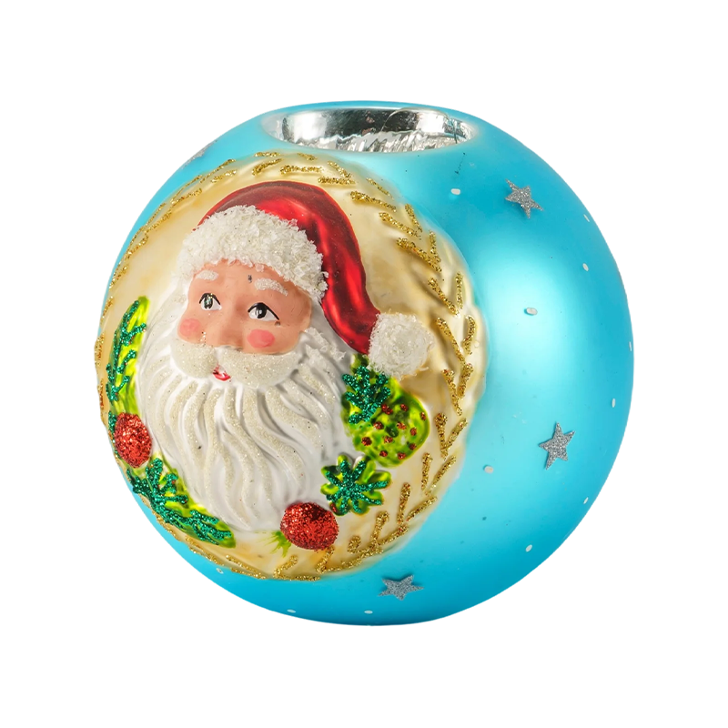 12*12 porta-velas de vidro em relevo Papai Noel
