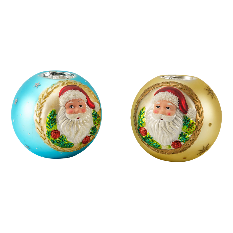12*12 porta-velas de vidro em relevo Papai Noel